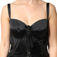 Black Satin Acetate Lace Eyelets Mini Dress