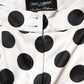 White Black Polka Dot Silk Mid Waist Cropped Pants