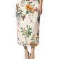 White Floral MidWaist Pencil Cut Midi Skirt