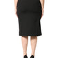 Black Polyester Pencil Cut Knee Length Women Skirt