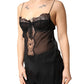 Black Silk Floral Lace Chemise Lingerie Top