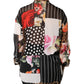 Multicolor Patchwork Silk CollaredBlouse Top