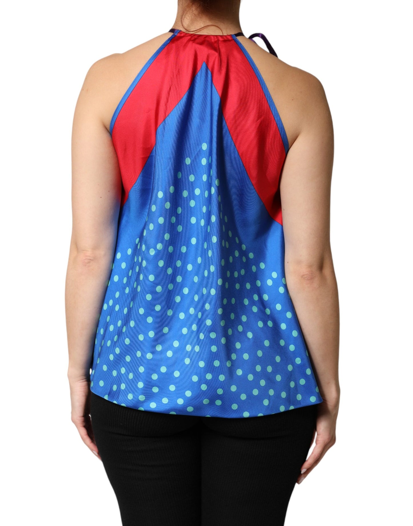 Multicolor Polka Dot Tie Halter Blouse  Top