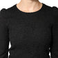 Black Floral Lace Silk Round Neck Blouse Top