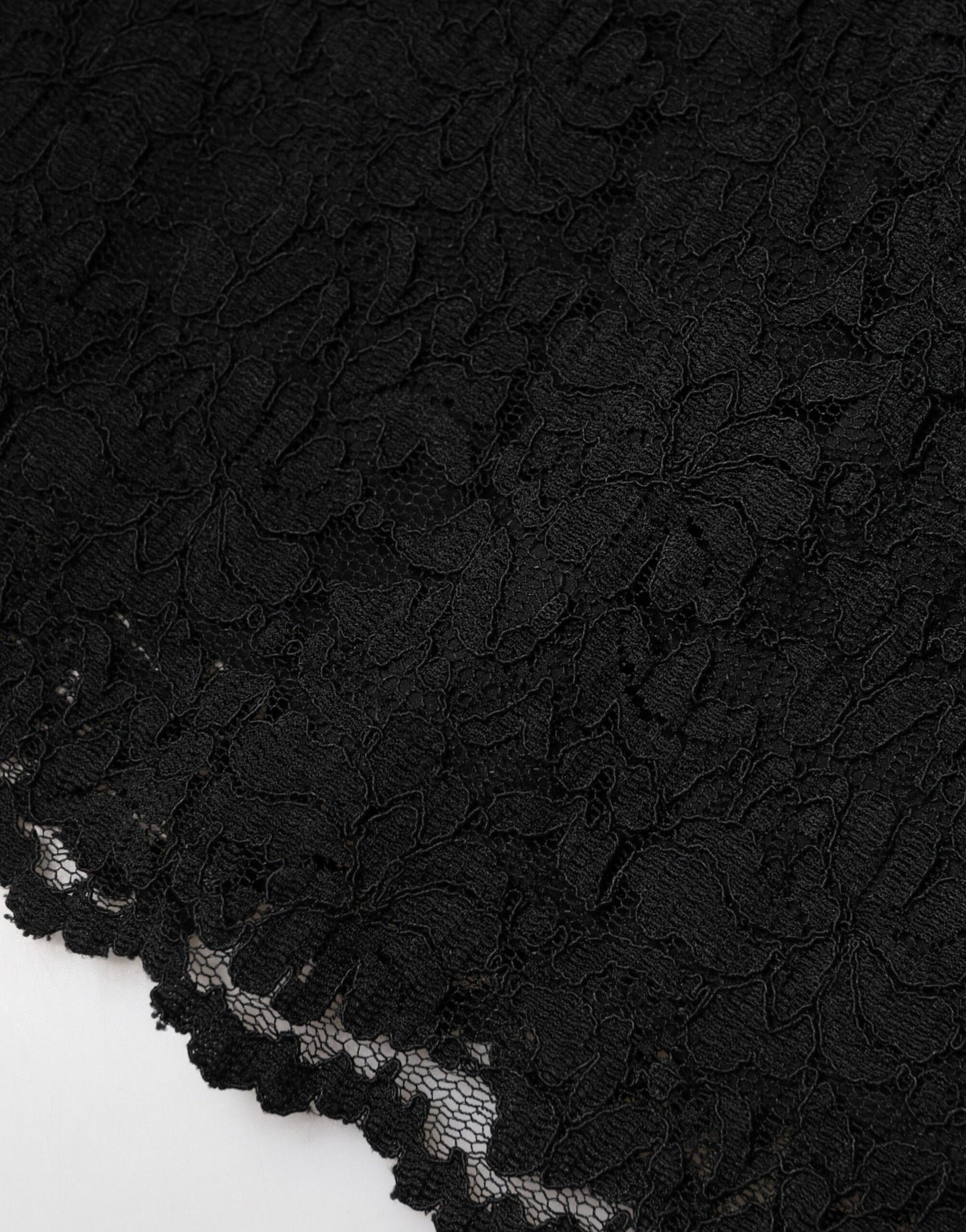 Black Floral Lace Silk Round Neck Blouse Top