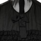 Black Silk Sheer Ruffle Tie-Neck Blouse Top