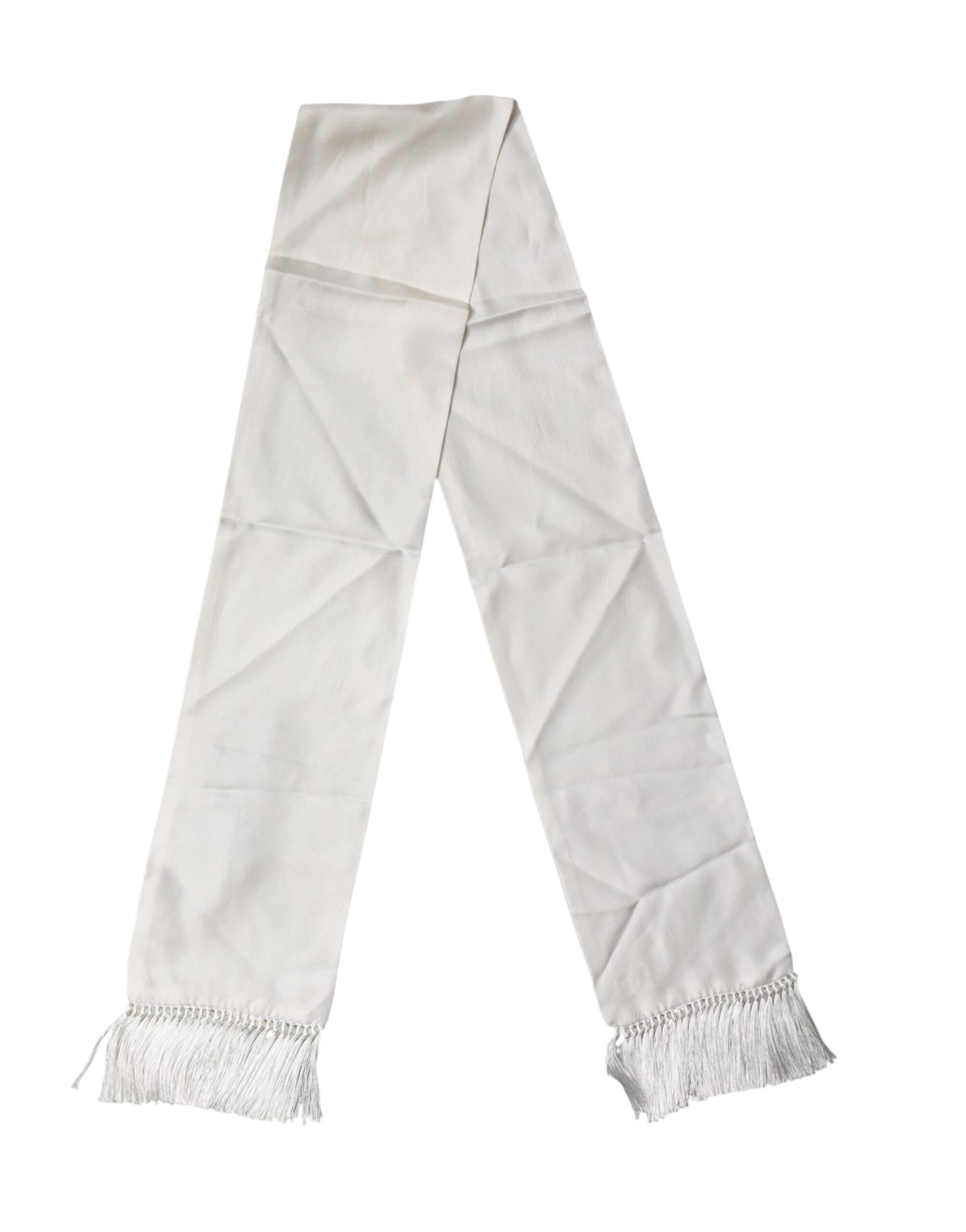White Satin Silk Fringes Neck Foulard  Scarf