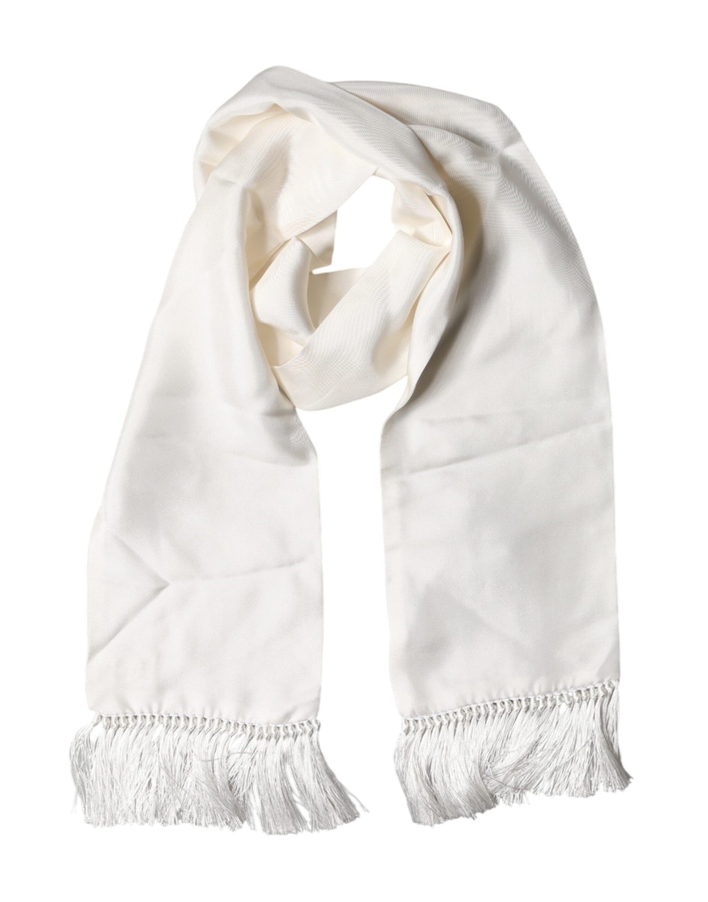 White Satin Silk Fringes Neck Foulard  Scarf