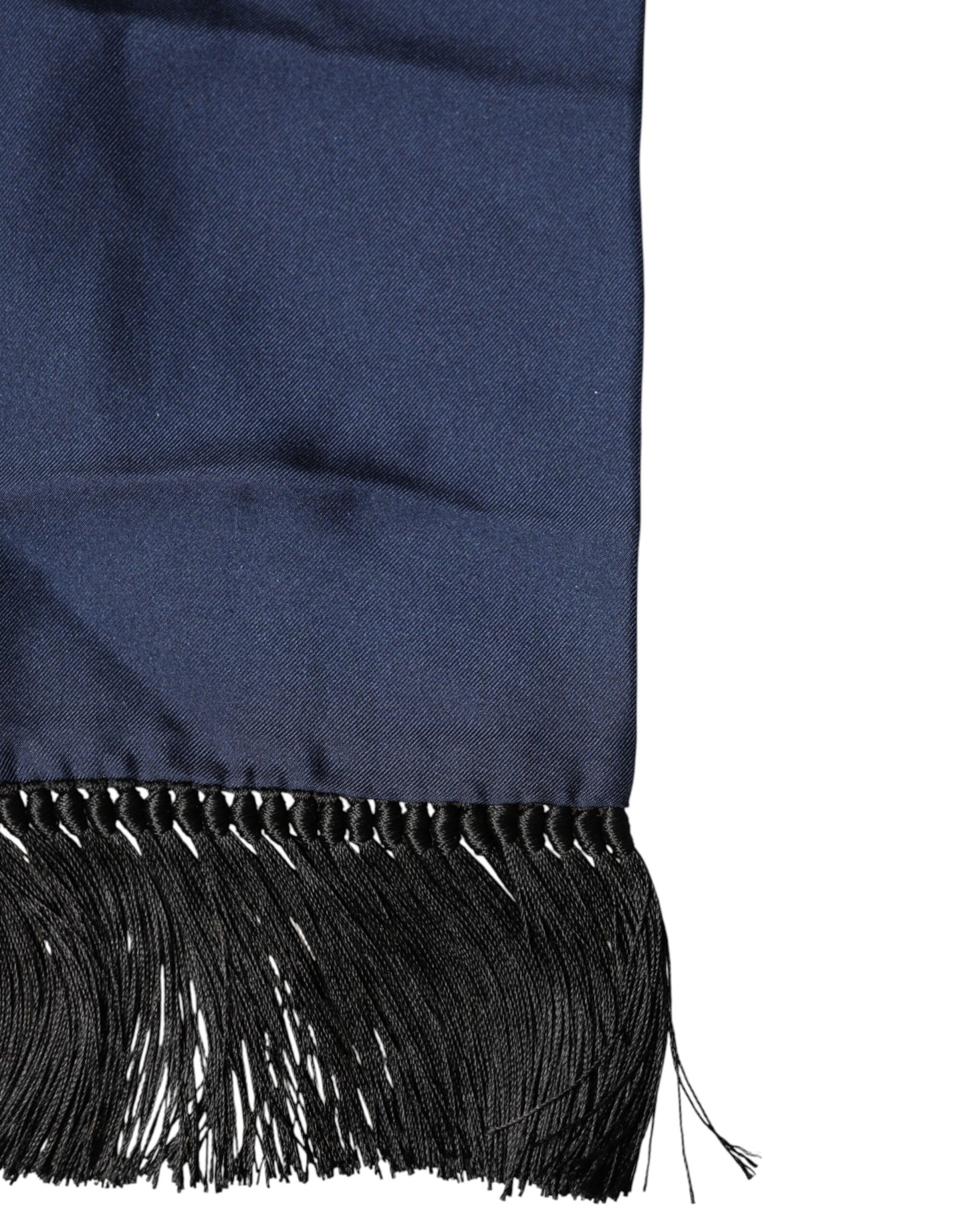 Navy Blue Silk Fringes Neck Foulard Scarf