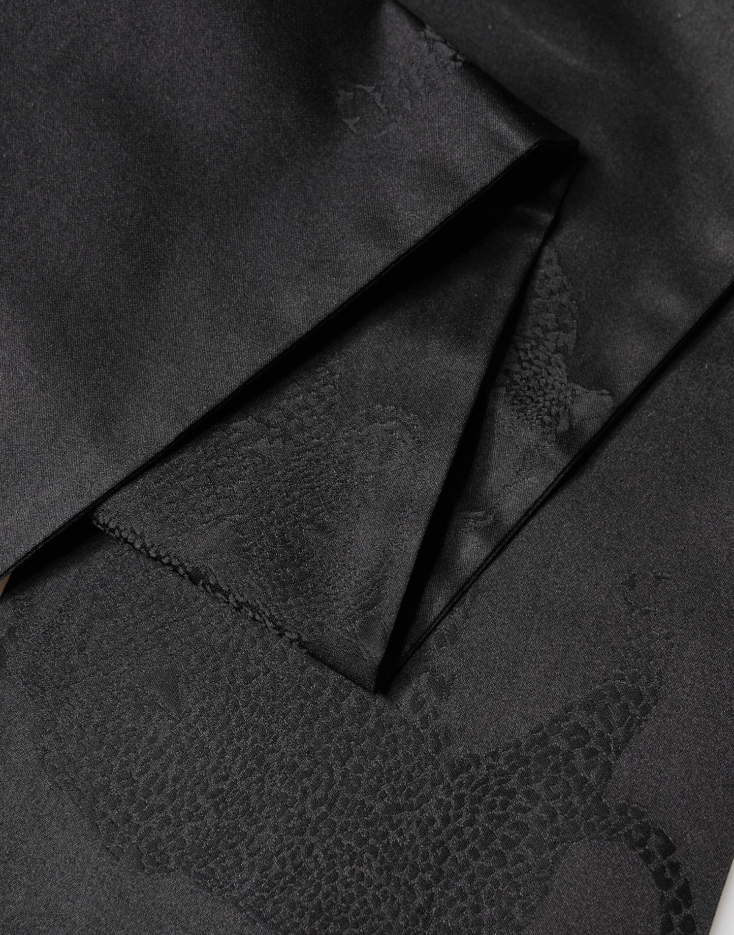 Black Satin Silk Fringes Neck Foulard Scarf