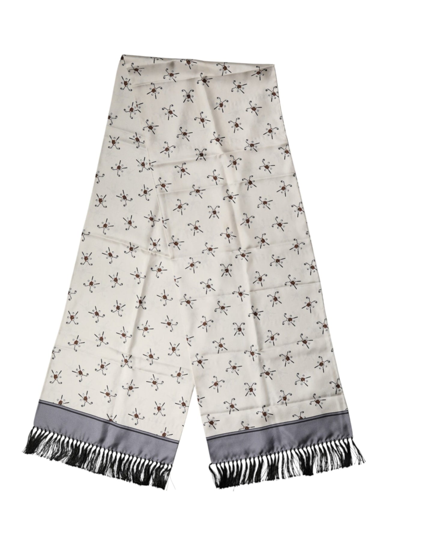 White Printed Fringes Wrap Foulard Men 183cm x 33cm Scarf