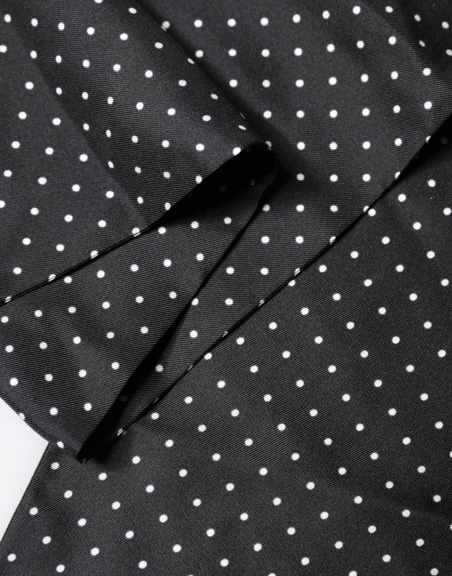 Black Polka Dot Fringes Silk Foulard 139cm x 14.5cm Scarf