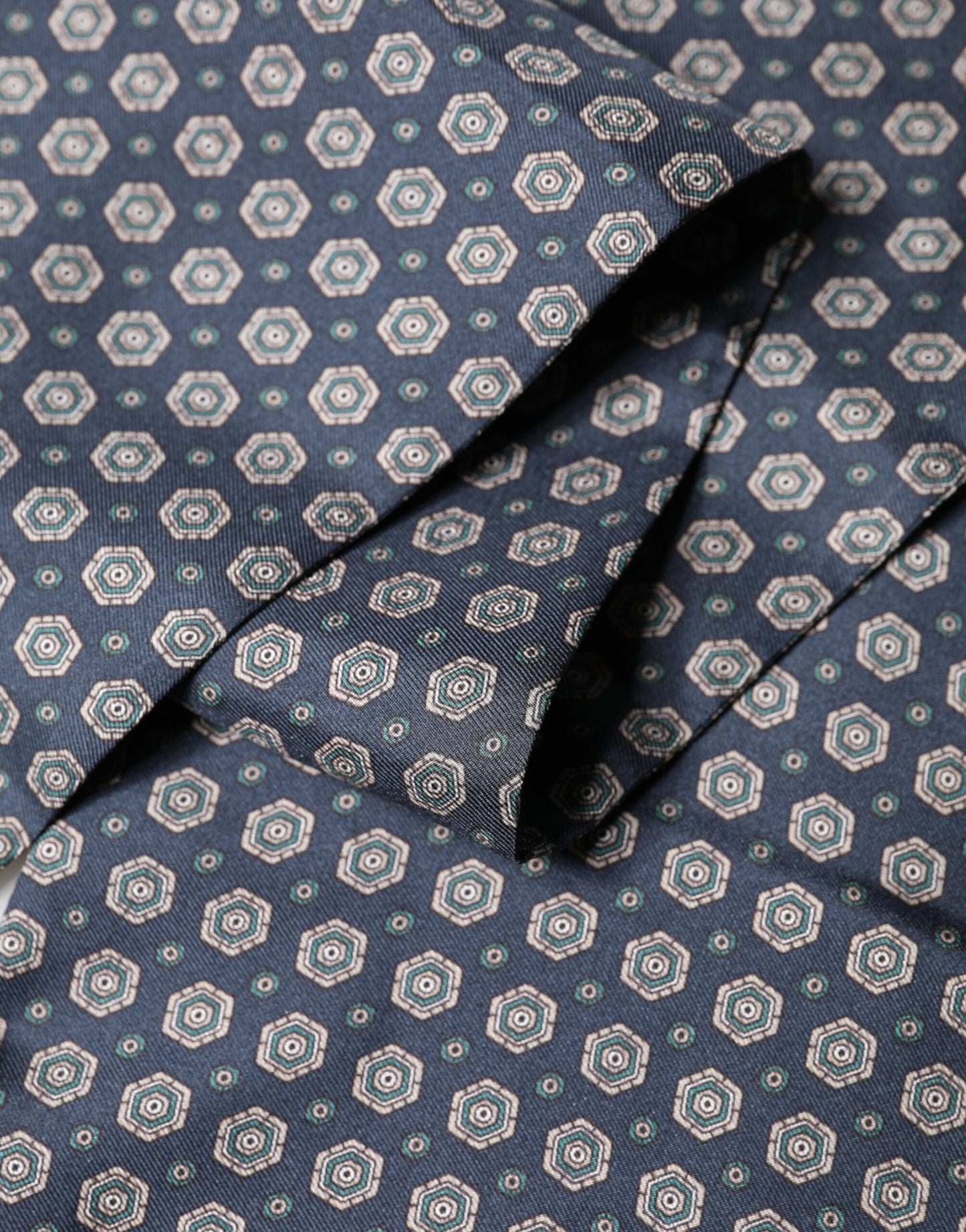 Blue Patterned Silk Fringes Foulard 138cm x 15.5cm Scarf