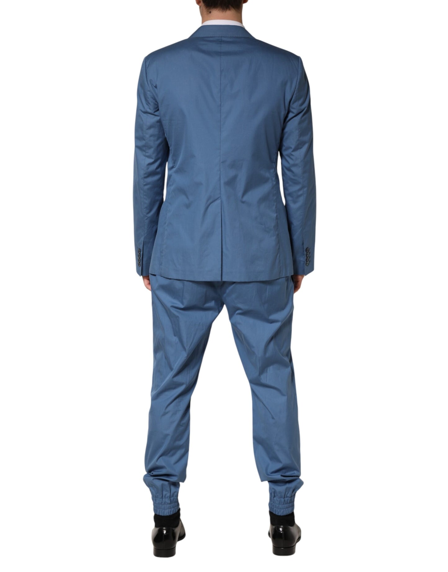 Blue Cotton Double Breasted 2 Piece  Suit