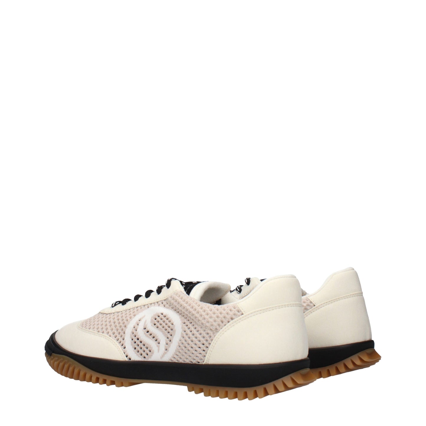 White Fabric Low Top Sneakers