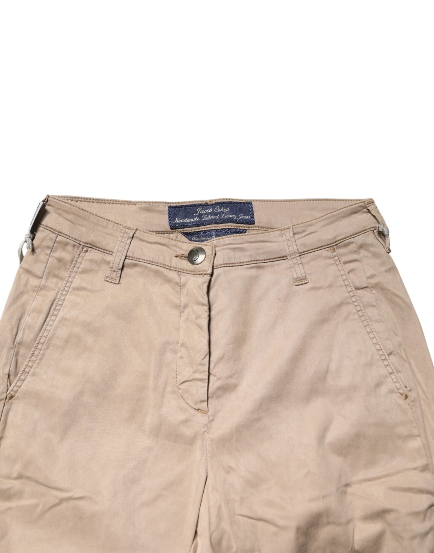 Beige Lyocell Skinny High Waist Chino Casual Pants