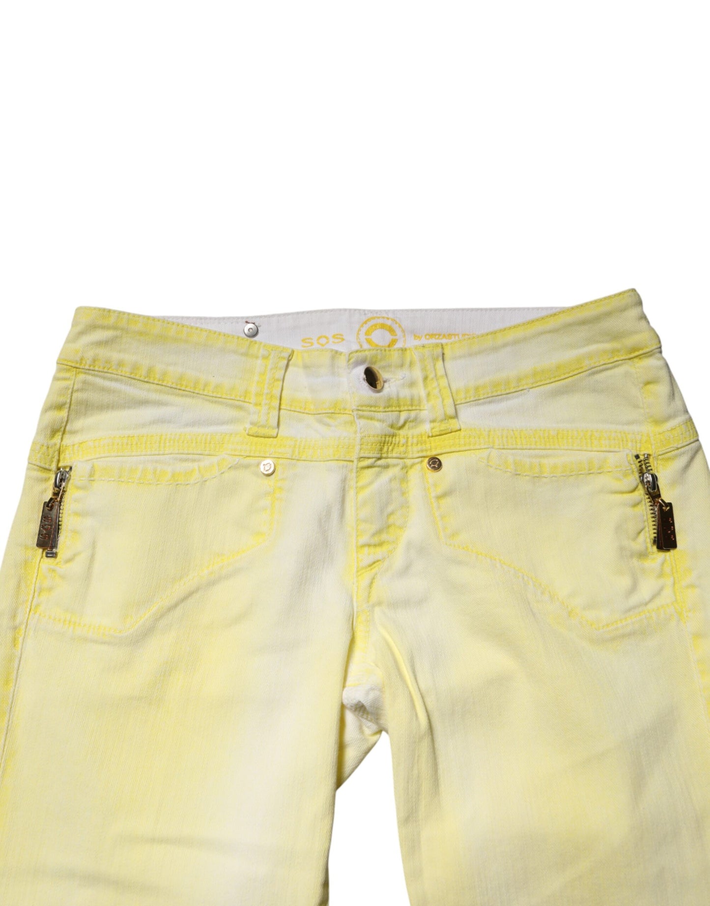 Yellow Cotton Bootcut Low Waist Denim Trouser Jeans