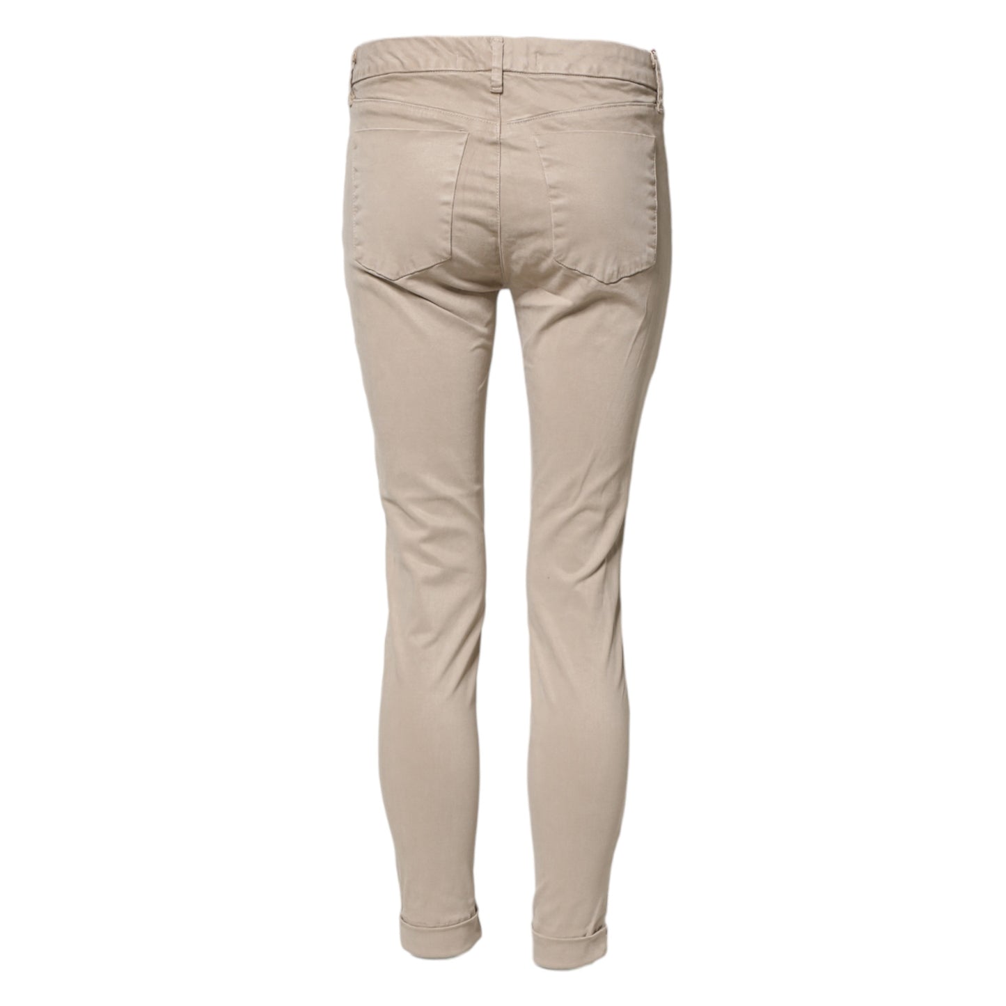 Beige Skinny Mid Waist Chino Casual Trouser Pants