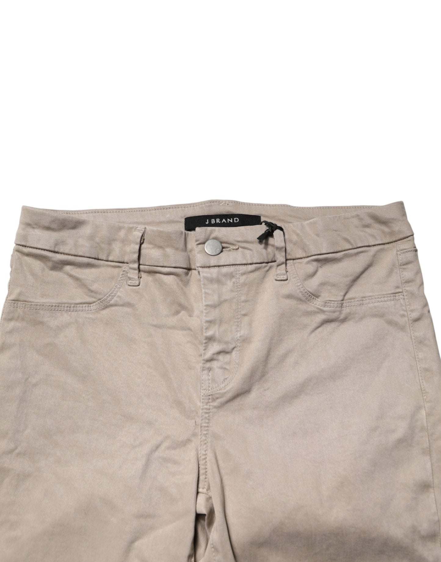 Beige Skinny Mid Waist Chino Casual Trouser Pants