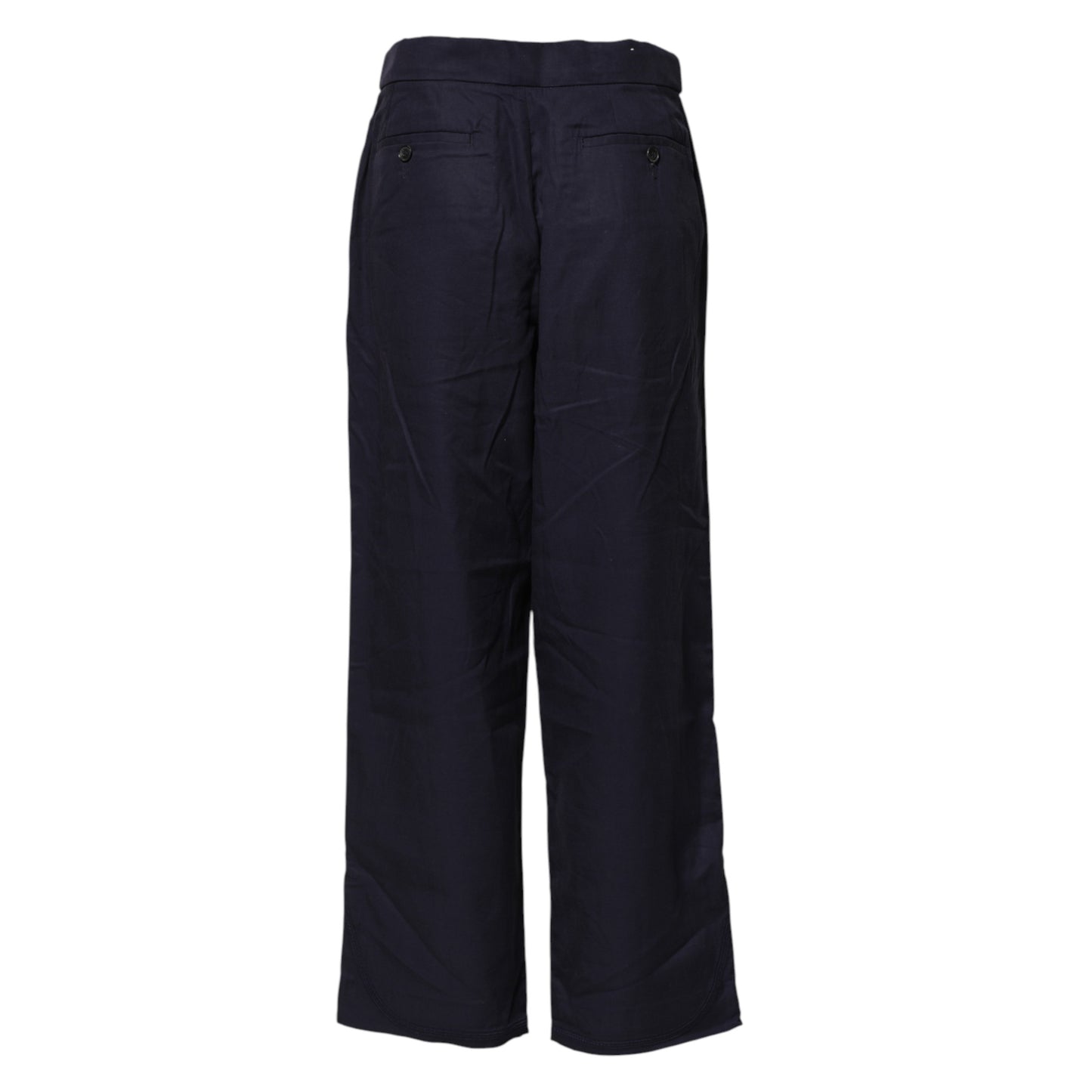 Navy Blue Straight High Waist Chino Casual Trouser Pants