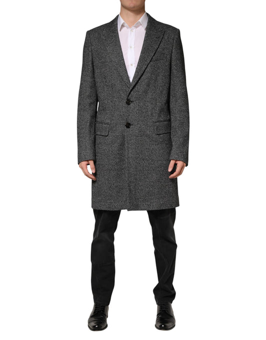 Gray Wool Blend Long Trench Coat Men Jacket