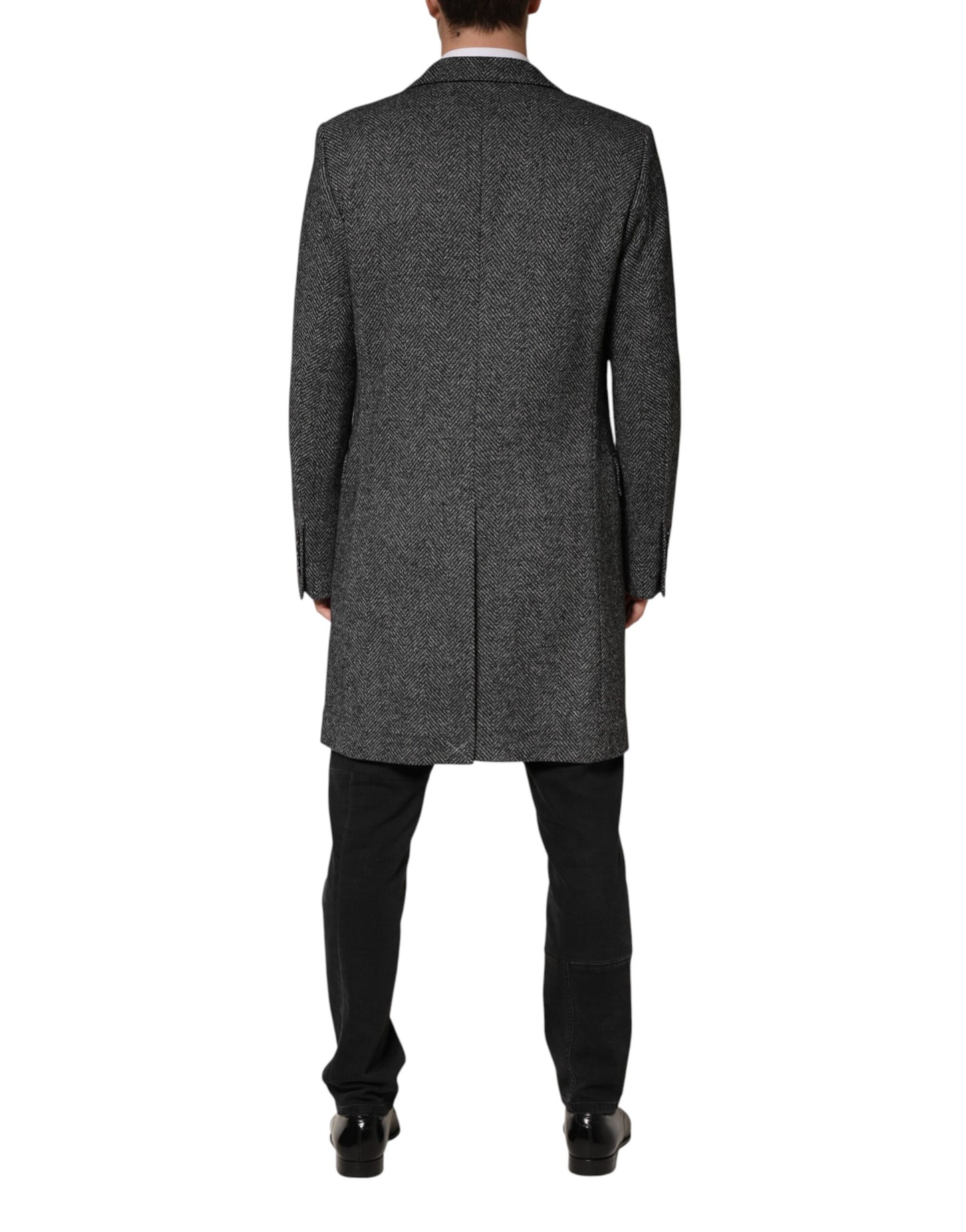 Gray Wool Blend Long Trench Coat Men Jacket