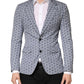 Blue Cotton Patterned Single Breasted Blazer