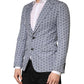 Blue Cotton Patterned Single Breasted Blazer