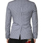 Blue Cotton Patterned Single Breasted Blazer