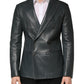 Black Leather Double Breasted 2Button Blazer