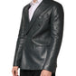 Black Leather Double Breasted 2Button Blazer