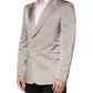 Beige Silk Single Breasted Jacket Men Blazer