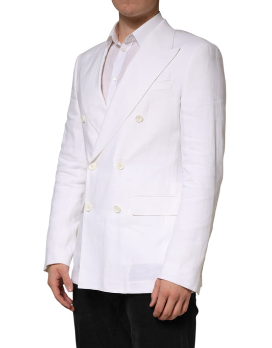 White Linen Double Breasted 2 Button Blazer