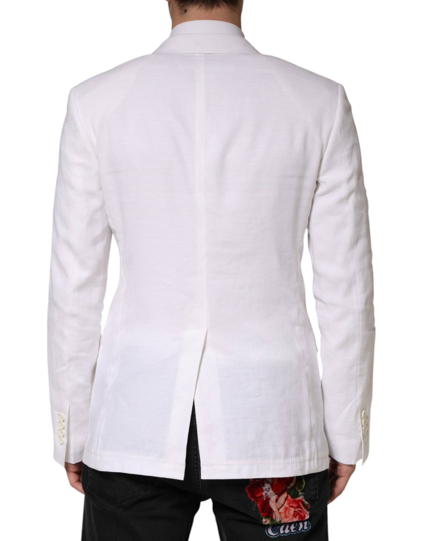White Linen Double Breasted 2 Button Blazer