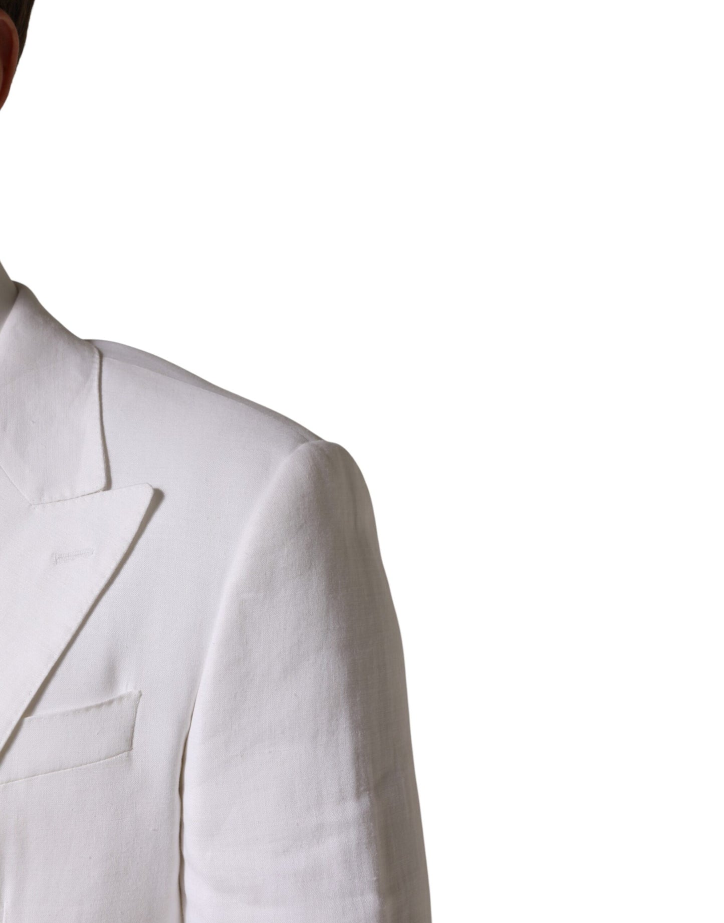 White Linen Double Breasted 2 Button Blazer