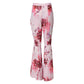 Pink Floral Flared High Waist Trouser Pants