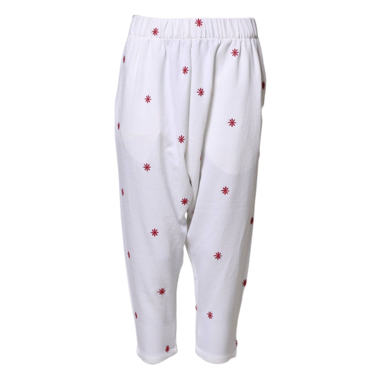 White Floral Tapered High Waist Cropped Pants
