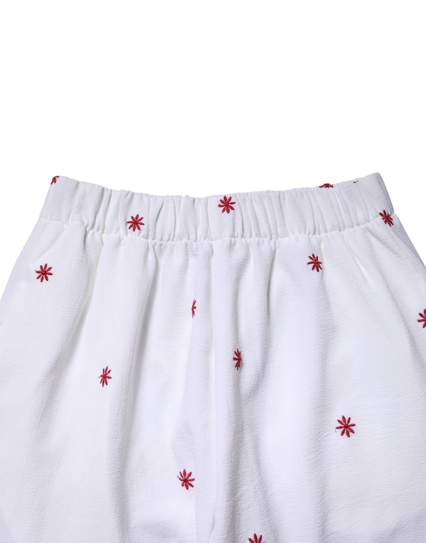 White Floral Tapered High Waist Cropped Pants