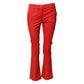 Red Flared Mid Waist Chino Casual Trouser Pants