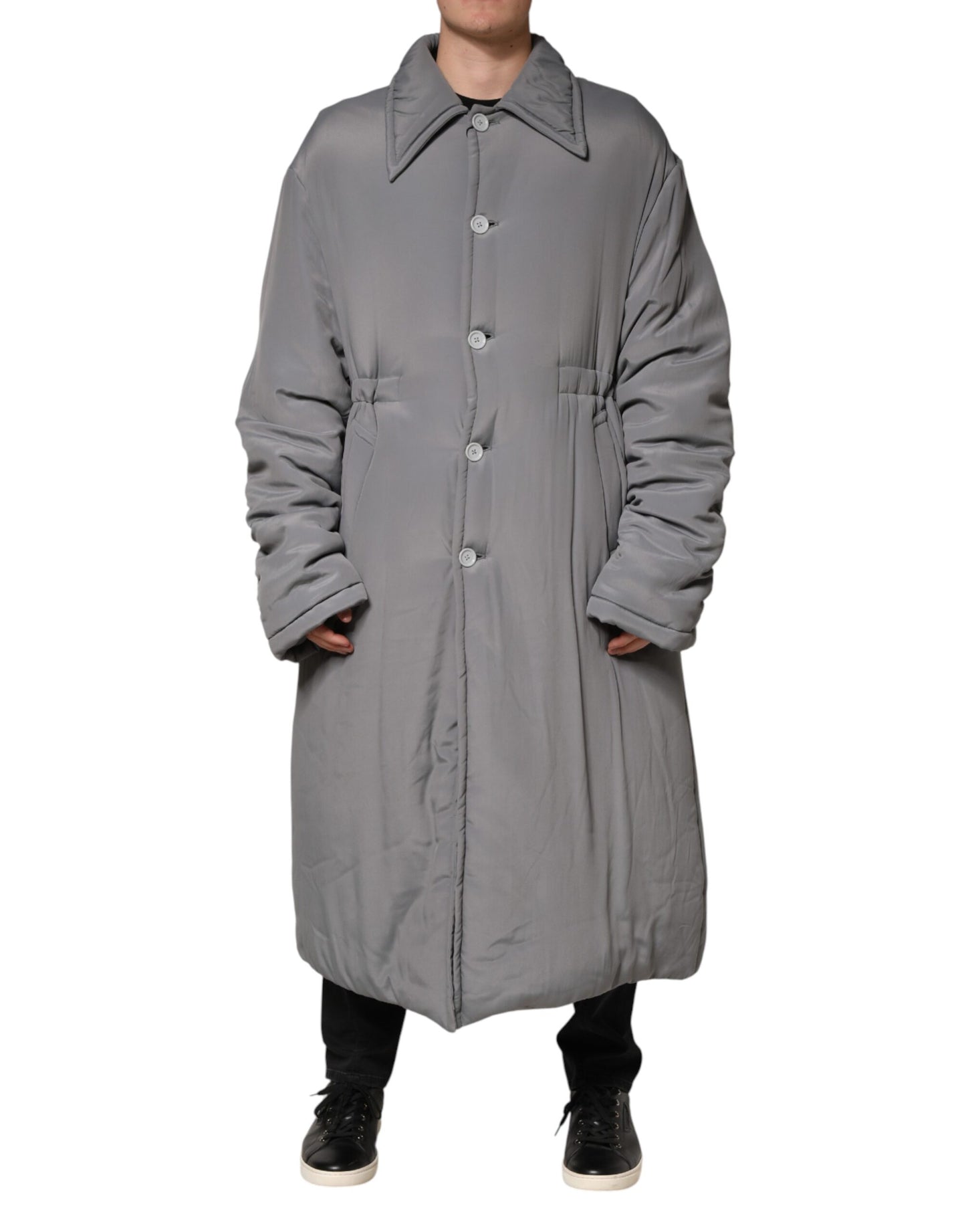 Gray Acetate Padded Collared Coat Jacket