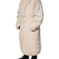 Beige Padded Collared Long Trench Coat Jacket