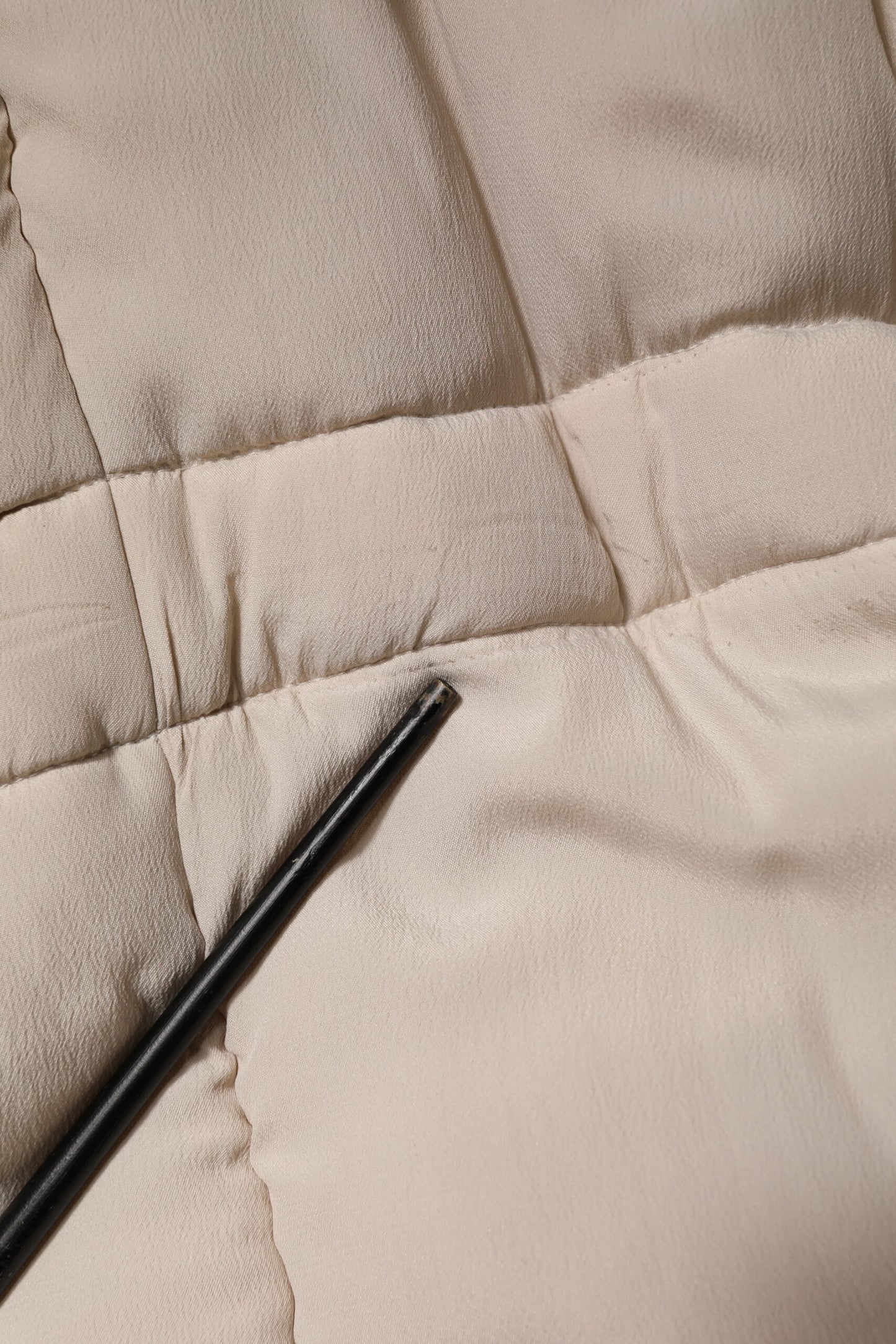 Beige Padded Collared Long Trench Coat Jacket