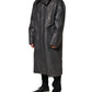 Black Leather Collared Trench Coat Jacket