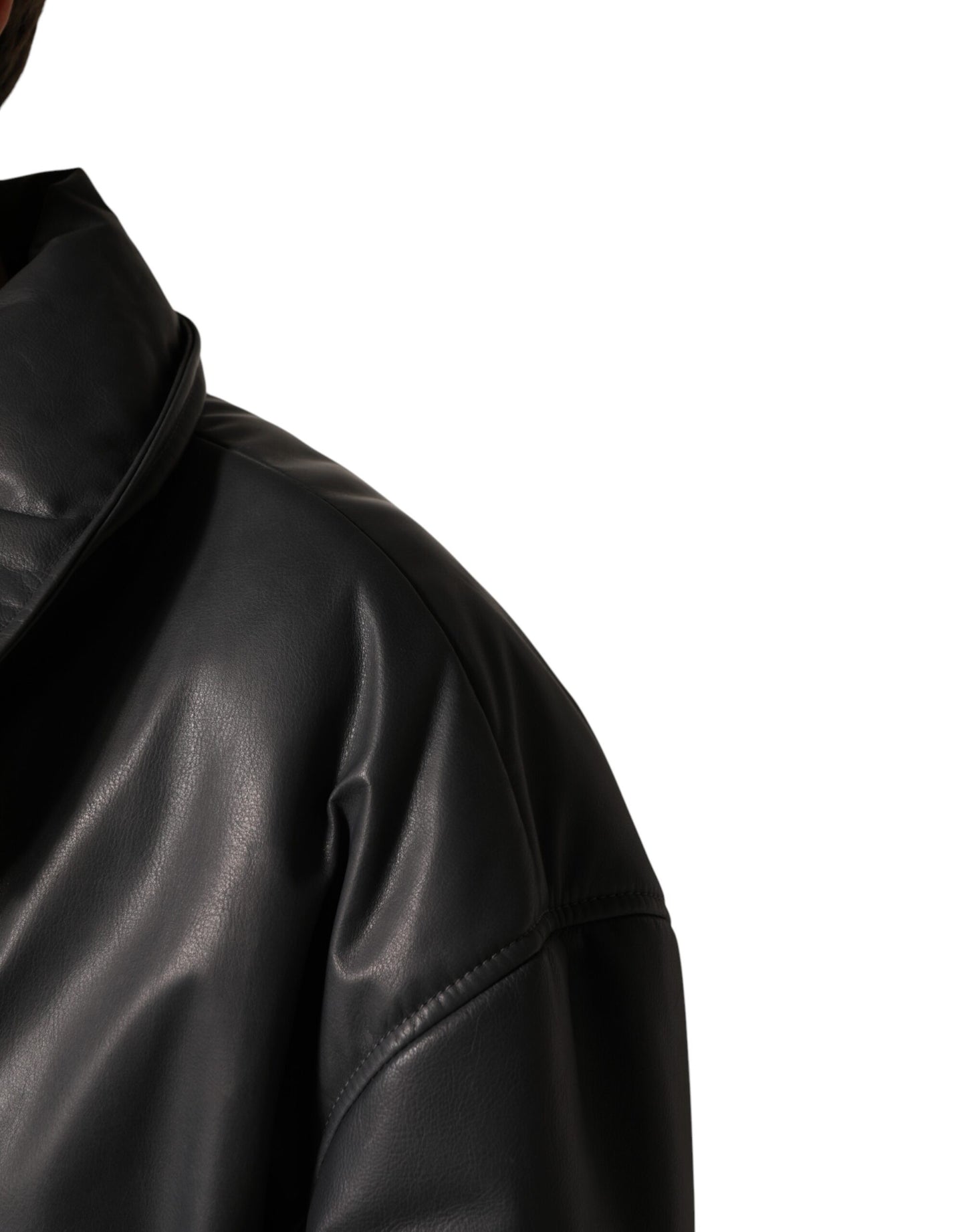Black Leather Collared Trench Coat Jacket