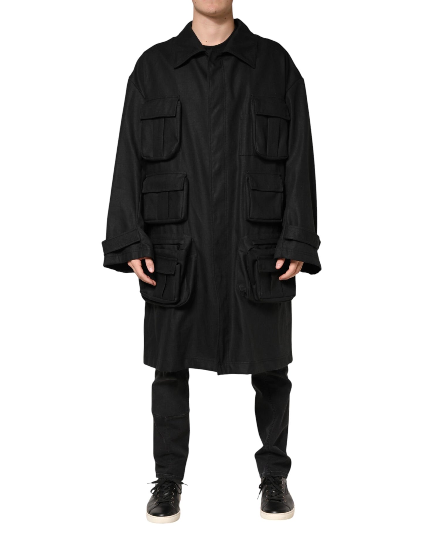Black Pockets Collared Trench Coat Jacket
