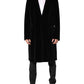 Black Cotton Velvet Long Trench Coat Jacket