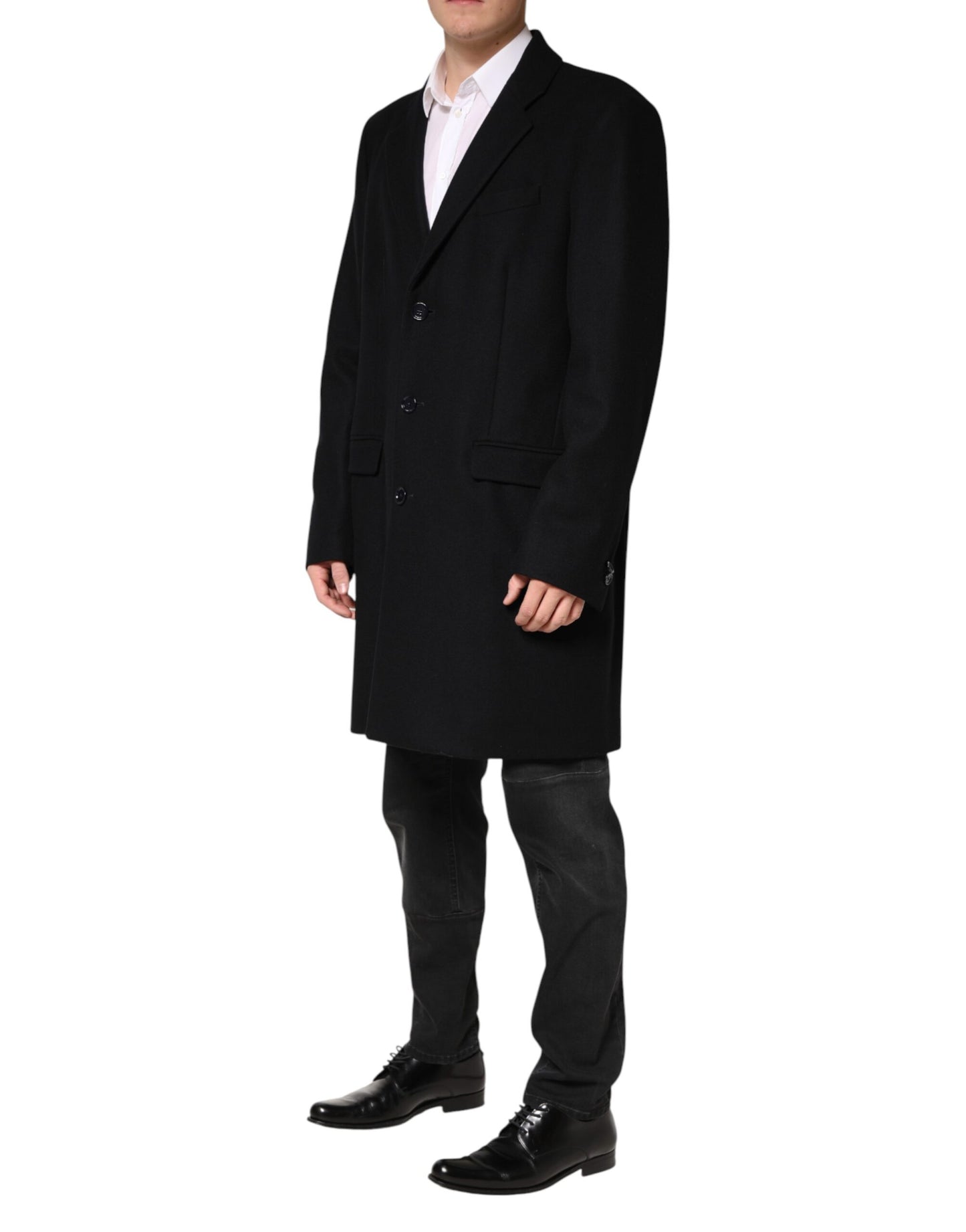 Black Wool Single Breasted Long Coat Jacket