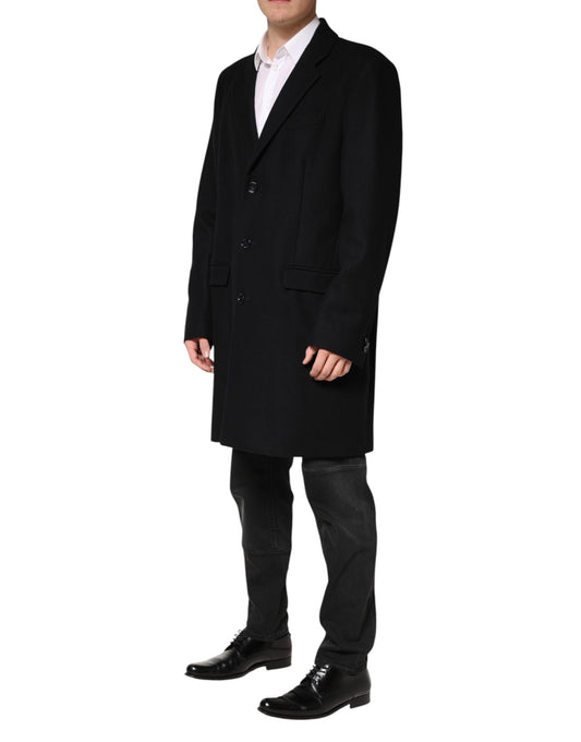 Black Wool Single Breasted Long Coat Jacket