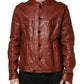 Brown Leather Button Down Men Biker Jacket