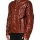 Brown Leather Button Down Men Biker Jacket
